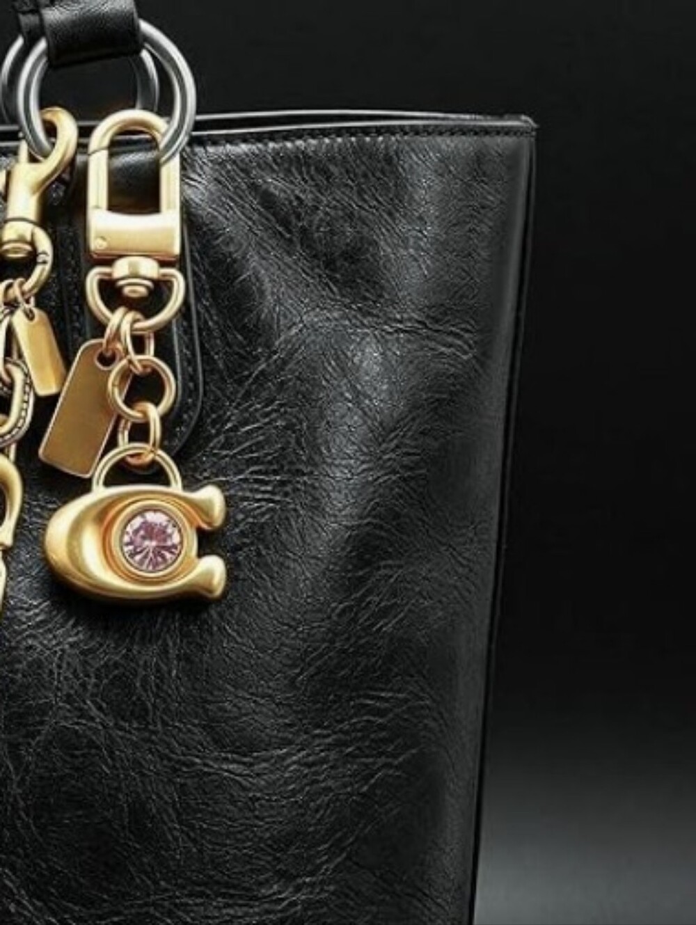 "C" Charm Keyring with Pink Crystal Accent - Picture 4 of 4